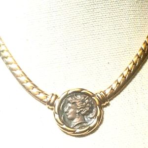 Vintage High End Gold Plated Atemis Diana Replica Coin  Choker Necklace